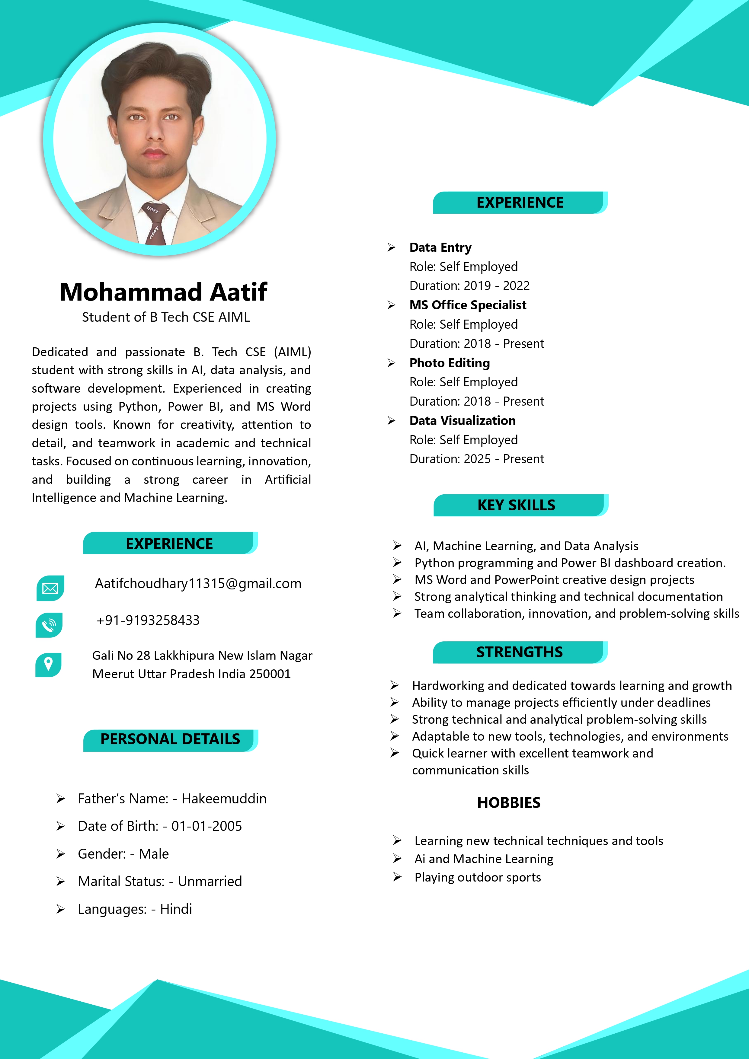 Creative Resume Design with Photo